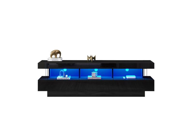 MODFU Wohnzimmer-Set TV-Schrank, (Hochglanz-TV-Ständer, 1-St., für 70-Zoll-Fernseher), mit 3 Glasfächern,LED-Beleuchtung,App-Steuerung,Bluetooth-verbunden von MODFU