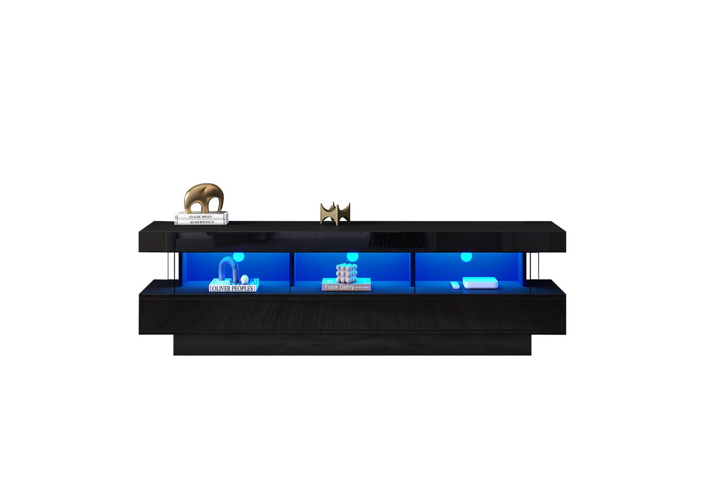 MODFU Wohnzimmer-Set TV-Schrank, (Hochglanz-TV-Ständer, 1-St., für 70-Zoll-Fernseher), mit 3 Glasfächern,LED-Beleuchtung,App-Steuerung,Bluetooth-verbunden von MODFU