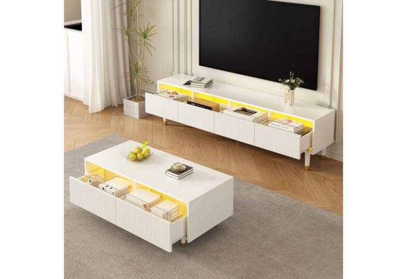 MODFU Wohnzimmer-Set mit 4 Türen und 2 Schubladen, (mit LED und Acryl-Details, 2-St., 3D-Wellenstruktur), mit 7-Farb-LED-Stimmungsbeleuchtung von MODFU