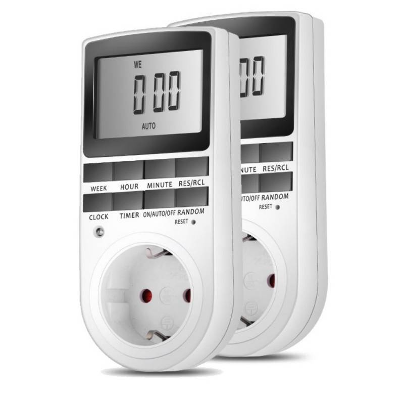 MODFU Zeitschaltuhr Digitale Zeitschaltuhren Timer Steckdose Zeitschaltuhr-Steckdose, mit 10 täglichen konfigurierbaren Programme, 2-St., LCD Display und Anti-Theft-Zufallsmodus mit unendlichem Zyklus, Täglich für Innen 230V / 16A / 3680W von MODFU