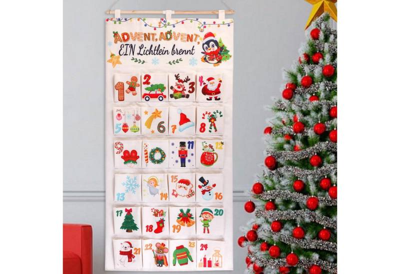 MODFU befüllbarer Adventskalender Stoff Wandkalender Weihnachten Selbstbefüllbarer Adventskalender Wand (Weihnachtsdekoration mit Aufhängeseil für Wand Tür oder Kamin geeignet, 1-tlg), mit 24 nummerierten Beuteln Viel Platz für Süßigkeiten Mini-Geschenke von MODFU
