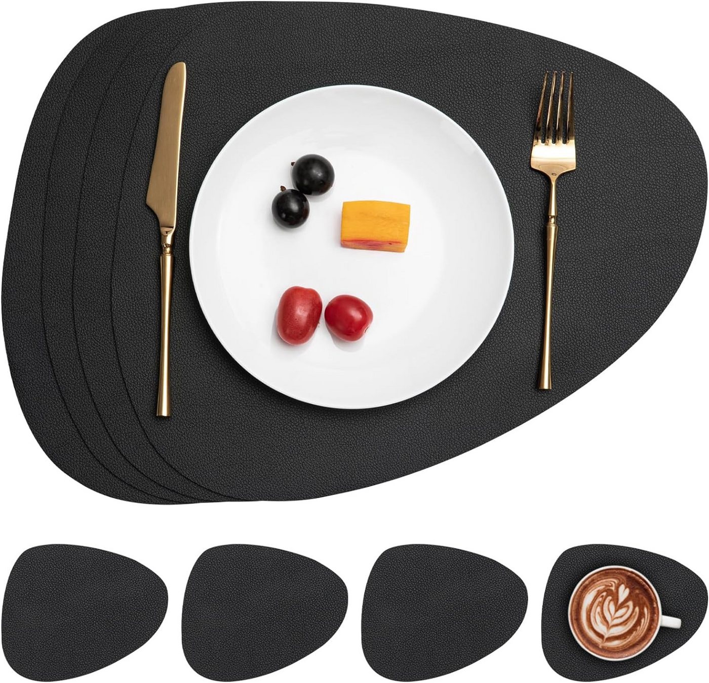 Platzset, Kunstleder Tischset Platz-Matten Platzdeckchen Tischsets Platzsets, MODFU, (Rutschfest Abwaschbar Hitzebeständig Schmutzabweisend, Doppelseitigen Tischuntersetzer Untersetzer), 4x Tischsets 4x Untersetzer Hause Küche Speisetisch Restaurant Hotel von MODFU