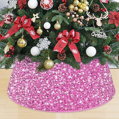 MODFUNS Rosa Weihnachtsbaum Kragen 23,6 Zoll Pailletten Samt Baum Rock Glänzend Weihnachtsbaum Basis Pailletten Weihnachtsbaum Rock Box für Neujahr Xmas Party Baum Ornament von MODFUNS