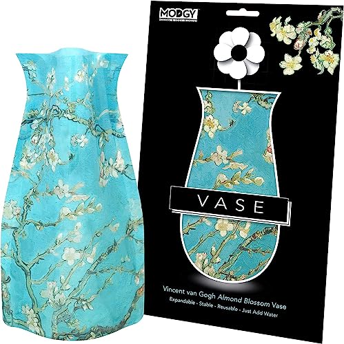 MODGY Faltbare und erweiterbare Blumenvase aus Kunststoff, dekorative moderne Vasen für Blumen, Tafelaufsätze, Esstischdekoration, Wohnzimmer, Badezimmer, Hochzeit, Büro, Van Gogh, Mandelblüte von MODGY