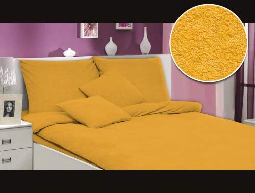 MODHAUS Bettwäsche Set Frottee einfarbig schöne Farben viele Größen / 2.Anzeige (gelb, 200x220+2x80x80) von MODHAUS