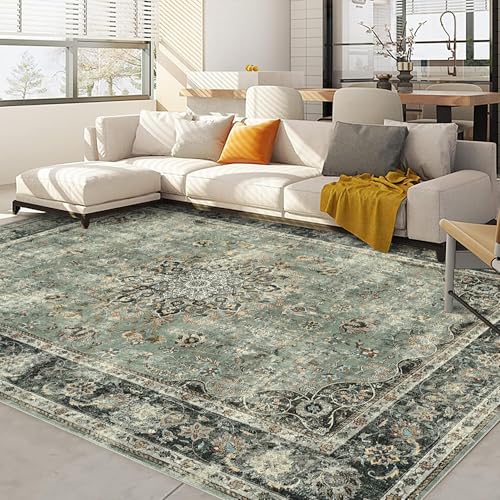 MODIURBAN Teppich 160x230cm Waschbarerteppich für Wohnzimmer Retro Rugs for Living Room Altgrün Weich rutschfest Groß Teppich Vintage Kurzflor Schlafzimmer Teppiche für Esszimmer Büro Deko von MODIURBAN
