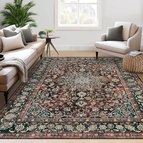 MODIURBAN Teppich 200x290cm Waschbarerteppich für Wohnzimmer Retro Rugs for Living Room Rotbraun Weich rutschfest Groß Teppich Vintage Kurzflor Schlafzimmer Teppiche für Esszimmer Büro Deko von MODIURBAN