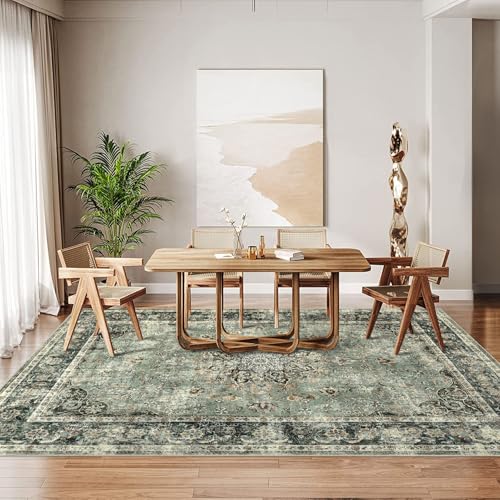 MODIURBAN Teppich Wohnzimmer 120x170cm Altgrün Vintage Teppich Wohnzimmerteppich Schlafzimmerteppich Waschbarerteppich Rutschfester Teppiche für Küche, Flur, Esszimmer von MODIURBAN
