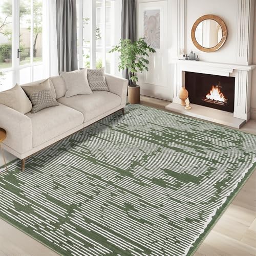 MODIURBAN Teppich Wohnzimmer 120x170cm Waschbar Kurzflor Schlafzimmer Teppiche Minimalistische Linien Muster Flauschig Weich rutschfest Teppich Moderne Büro Home Deko, Armeegrün von MODIURBAN