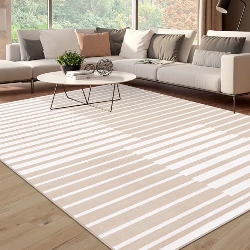 MODIURBAN Teppich Wohnzimmer 160x230 Schlafzimmer Kurzflor Waschbar Teppiche Großer Einfarbiges Minimalistisch Muster Flauschig Weich rutschfest Moderne Deko Teppich, Beige von MODIURBAN