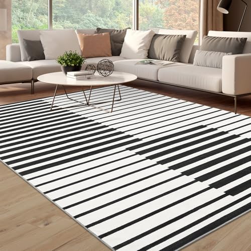 MODIURBAN Teppich Wohnzimmer 160x230 Schlafzimmer Kurzflor Waschbar Teppiche Großer Einfarbiges Minimalistisch Muster Flauschig Weich rutschfest Moderne Deko Teppich, Schwarz von MODIURBAN