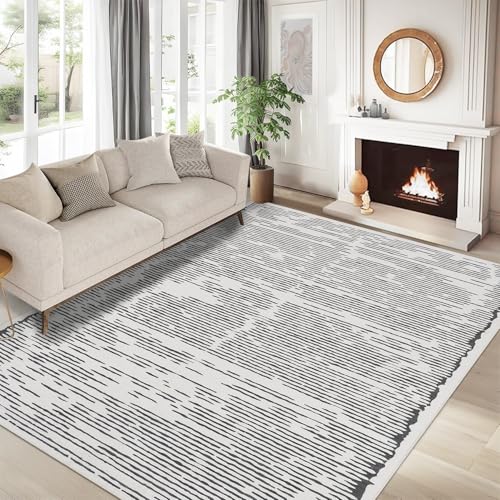 MODIURBAN Teppich Wohnzimmer 160x230cm Schlafzimmer Kurzflor Waschbar Teppiche Einfarbiges Minimalistische Linien Muster Flauschig Weich rutschfest Teppich Moderne Büro Home Deko, Hellgrau von MODIURBAN