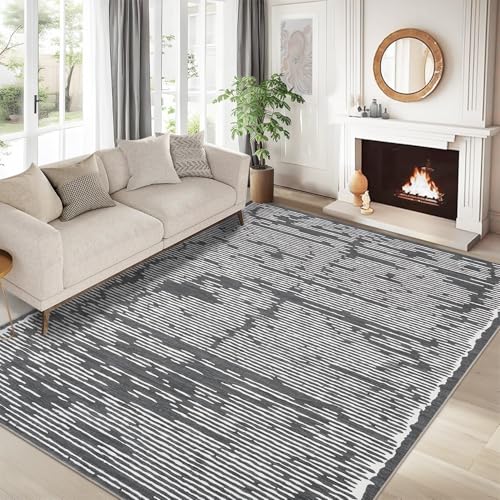MODIURBAN Teppich Wohnzimmer 160x230cm Schlafzimmer Kurzflor Waschbar Teppiche Einfarbiges Minimalistische Linien Muster Flauschig Weich rutschfest Teppich Moderne Büro Home Deko, Schwarz von MODIURBAN