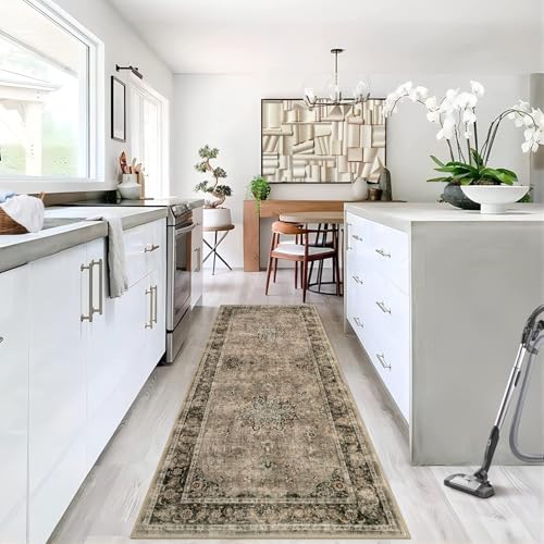 MODIURBAN Teppich Wohnzimmer 80x150cm Kamel Vintage Teppiche Wohnzimmerteppich Schlafzimmerteppich Waschbarerteppich Rutschfester Teppich für Küche, Flur, Esszimmer von MODIURBAN