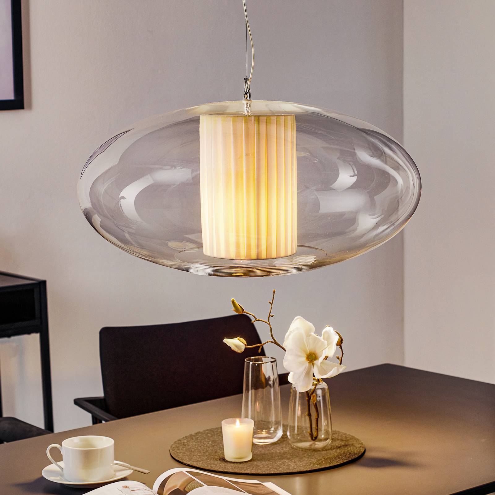 Modo Luce Ellisse Hängelampe Plissé Ø 60 cm beige von Modo Luce