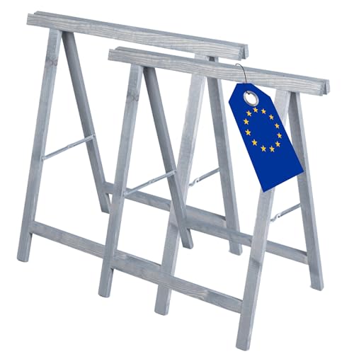 MODO24 Holzbock Klappbock Arbeitsbock Tapezierbock Sägebock Montagebock Unterstellbock SDKM, 2er-SET, 73x73x44 cm, Farbe: Grau von MODO24