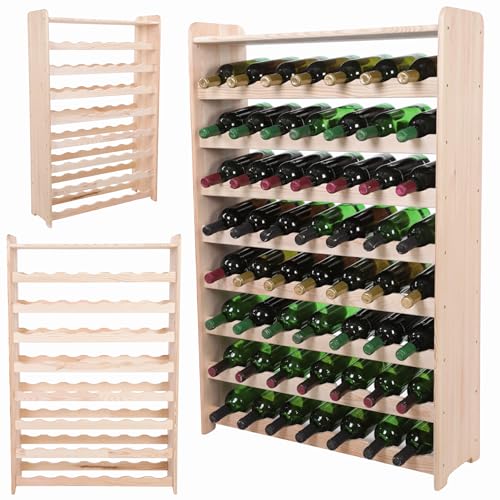 MODO24 Flaschenregal, Weinregal Holz für 56 Flaschen, Weinschrank, Weinständer, Getränkeregal, Weinflaschenhalter, Flaschen Organizer, Weinschrank, Abmessungen 113x73x25 cm, Farben: Naturholz von MODO24