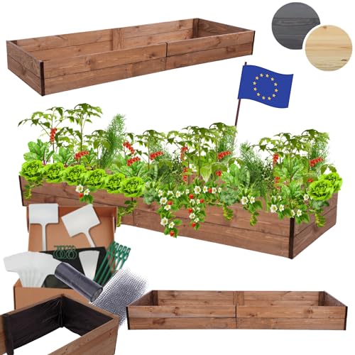 MODO24 Hochbeet Holz, Kräuterbeet, Gartenbeet, Pflanzkasten, Blumenbeet, für Garten und Terrasse, Kiefernholz, Massivholz, Naturholz, Gemüsegarten, Abmessungen 18x237x80 cm, Farbe: Braun von MODO24