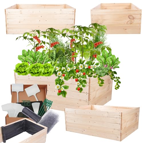 MODO24 Hochbeet Holz, Kräuterbeet, Gartenbeet, Pflanzkasten, Blumenbeet, für Garten und Terrasse, Kiefernholz, Massivholz, Naturholz, Gemüsegarten, Abmessungen 45x120x100 cm, Farbe: Natur von MODO24