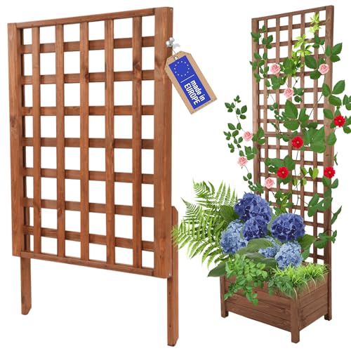 MODO24 Rankgitter aus Holz für Pflanzkübel, Modul zur Blumenkasten, Rankhilfe, Pflanzengitter Scherenspalier für Kletterpflanzen, FSC®-zertifiziertes Kiefernholz, 94x60 cm, Farbe: Braun von MODO24