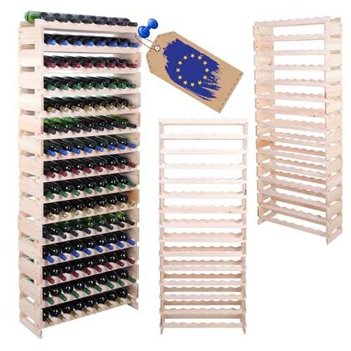 MODO24 Weinregal, Holzregal, Modulares Weinständer, Weinhalter, Flaschenständer, Flaschenregal, Modernes Getränkeregal, Weinschrank, Weinregal für 120 Flaschen, Abmessungen 205x84x28 cm, Farbe: Natur MODO24 Weinregal, Holzregal, Modulares Weinständer, Weinhalter, Flaschenständer, Flaschenregal, Modernes Getränkeregal, Weinschrank, Weinregal für 120 Flaschen, Abmessungen 205x84x28 cm, Farbe: Natur von MODO24