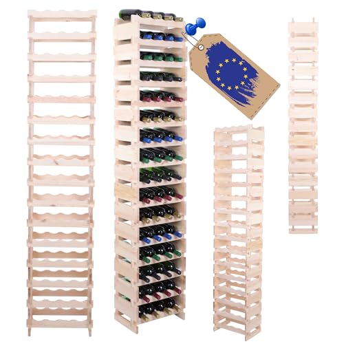 MODO24 Weinregal, Holzregal, Modulares Weinständer, Weinhalter, Flaschenständer, Flaschenregal, Modernes Getränkeregal, Weinschrank, Weinregal für 64 Flaschen, Abmessungen 219x45,6x28 cm, Farbe: Natur MODO24 Weinregal, Holzregal, Modulares Weinständer, Weinhalter, Flaschenständer, Flaschenregal, Modernes Getränkeregal, Weinschrank, Weinregal für 64 Flaschen, Abmessungen 219x45,6x28 cm, Farbe: Natur von MODO24