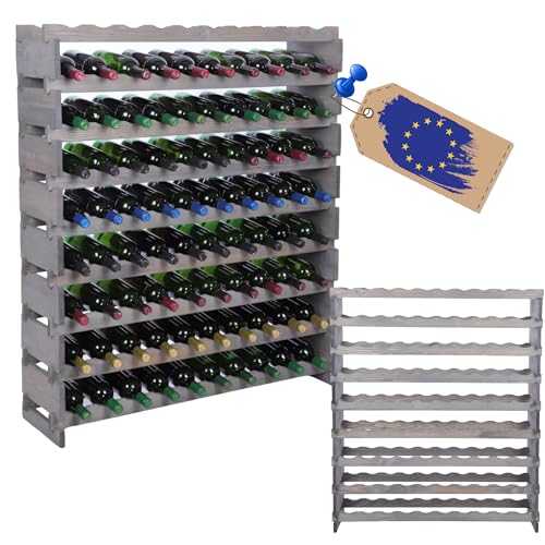 MODO24 Weinregal, Holzregal, Modulares Weinständer, Weinhalter, Flaschenständer, Flaschenregal, Modernes Getränkeregal, Weinschrank, Weinregal für 90 Flaschen, Abmessungen 121x103,2x28 cm, Farbe: Grau MODO24 Weinregal, Holzregal, Modulares Weinständer, Weinhalter, Flaschenständer, Flaschenregal, Modernes Getränkeregal, Weinschrank, Weinregal für 90 Flaschen, Abmessungen 121x103,2x28 cm, Farbe: Grau von MODO24