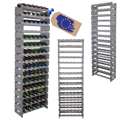 MODO24 Weinregal, Holzregal, Modulares Weinständer, Weinhalter, Flaschenständer, Flaschenregal, Modernes Getränkeregal, Weinschrank, Weinregal für 90 Flaschen, Abmessungen 205x64,8x28 cm, Farbe: Grau MODO24 Weinregal, Holzregal, Modulares Weinständer, Weinhalter, Flaschenständer, Flaschenregal, Modernes Getränkeregal, Weinschrank, Weinregal für 90 Flaschen, Abmessungen 205x64,8x28 cm, Farbe: Grau von MODO24
