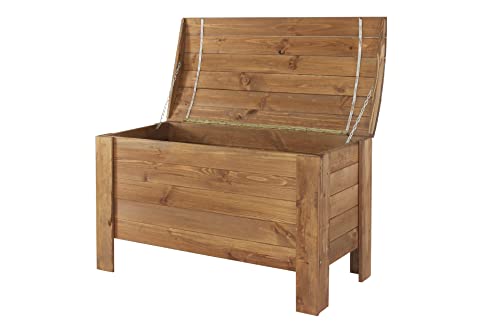MODO24 Truhe, Holztruhe mit deckel, Holzbank, Schatztruhe, Truhenbank, Sitzbank für Kinder, Spielkiste, In- & Outdoor, Robuste, UV-beständig, FSC-Holz, Abmessungen 50x77x40 cm, Farbe: Braun von MODO24