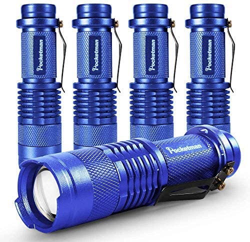 5er Pack LED Mini Taschenlampen 7W 300LM SK-68 3 Modi Einstellbarer Fokus Zoombare Q5 LED Taktische Taschenlampe für Camping Wandern Notfall (Blau) von MODOAO
