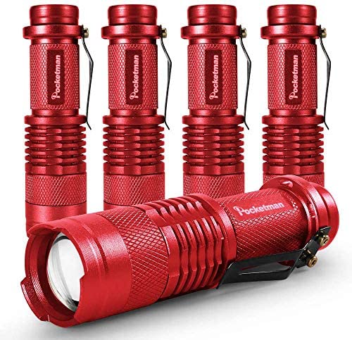 MODOAO Pack of 5 LED Mini Torches 7 W 300 LM SK-68 3 Modes Adjustable Focus Zoomable Q5 LED Tactical Torch for Camping Hiking Emergency (Red) von MODOAO