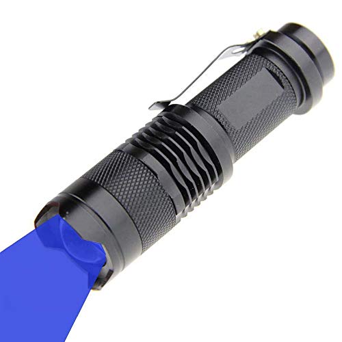 Blue Light LED Torch 1 Pack, Zoomable, Waterproof, 3 Light Modes, Adjustable Focus Light for Camping, Hunting, Hiking, Night Vision, Night Fishing, Astronomy and Emergency (Black Shell) von MODOAO