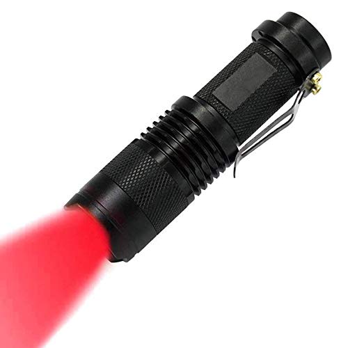 Red Light LED Torch 1 Pack, Zoomable, Waterproof, 3 Light Modes, Adjustable Focus Light for Camping, Hunting, Hiking, Night Vision, Night Fishing, Astronomy and Emergency (Black Shell) von MODOAO