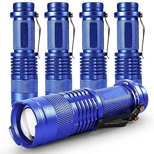 MODOAO 5er Pack LED Mini Taschenlampen 7W 300LM SK-68 3 Modi Einstellbarer Fokus Zoombare Q5 LED Taktische Taschenlampe für Camping Wandern Notfall (Blau) von MODOAO