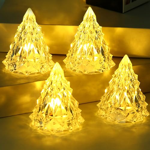 MODOAO Acryl-Nachtlampe Transparente Kristall-LED-Lampe Tischlampe Warmweißes Nachtlicht Schlafzimmer Stimmungslampe Eisberg Dekorative Lampen (4 Pack) von MODOAO