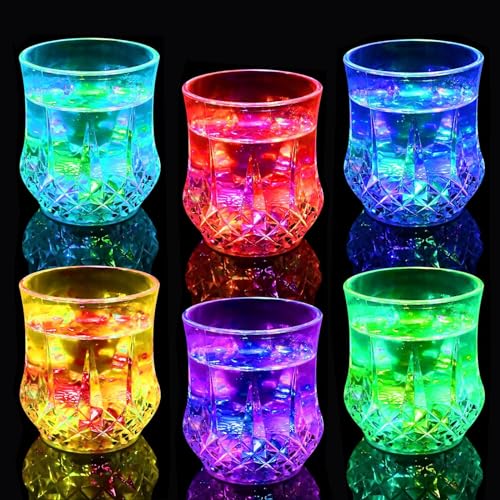 MODOAO Flash Light Up Cup, 6 Stück automatische wasseraktivierte mehrfarbige LED-Becher, lustige leuchtende Trinkgläser für Urlaub, Festivals, Geburtstagsparty, Bar, Nachtclubing von MODOAO