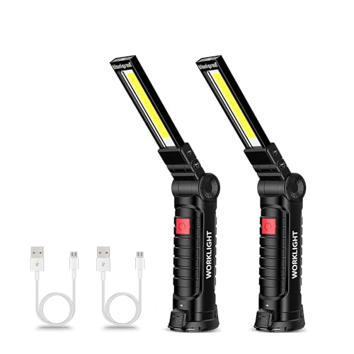 MODOAO LED Arbeitslicht, USB Wiederaufladbare Helle Taschenlampe mit 5 Lichtmodi, tragbare COB LED Inspektionslampe, mit Magnetfuß und Haken für Notfall (klein) von MODOAO