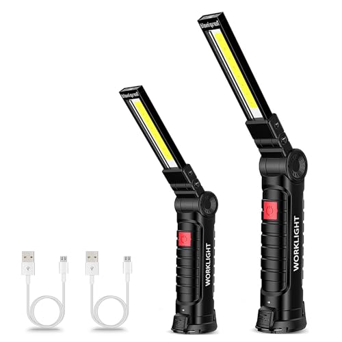 MODOAO LED Arbeitslicht, USB Wiederaufladbare Helle Taschenlampe mit 5 Lichtmodi, tragbare COB LED Inspektionslampe, mit Magnetfuß und Notfallhaken (groß + klein) von MODOAO
