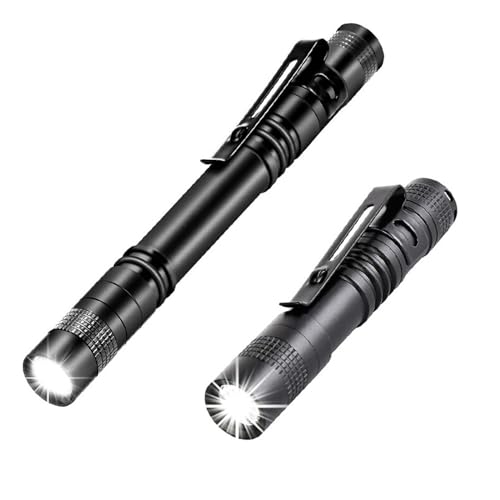 MODOAO LED-Stift-Taschenlampe, 2-teiliges Set, tragbare Mini-Taschenlampe, taktische Stiftleuchte mit Stiftclip, Aluminium, kleine AAA-Mini-Taschenlampen, einfach zu transportieren, Outdoor-Ausrüstung von MODOAO