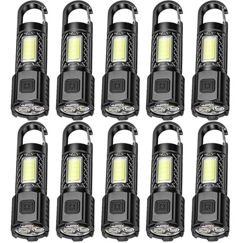 MODOAO LED Taschenlampe Aufladbar LED Camping Laterne 3 Helligkeiten Leuchtmodi Mini Torch mit Haken Superhelle Wasserdicht COB Handlampe für Camping, Wandern, Outdoor, Notfäll (10 Pack) von MODOAO