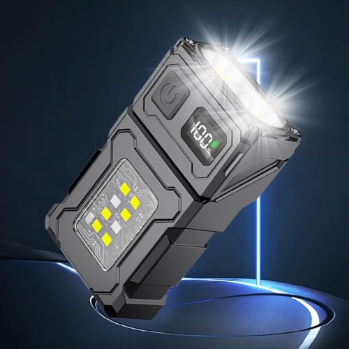 MODOAO LED Taschenlampe Extrem Hell Wasserdicht LED Clip On Cap Leicht Taschenlampen Aufladbar Wasserdicht COB Seitenlicht Digital Display Magnetic Work Light Side Light Warning (1 Pack) von MODOAO