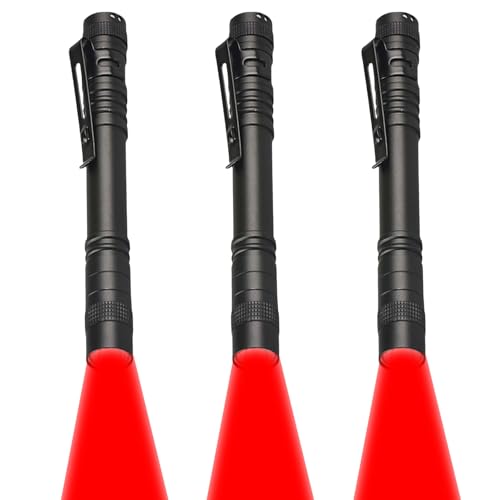 MODOAO Mini Taschenlampe Arbeitslicht Rote LED Stift Taschenlampe Wasserdichte Taschenlampe mit Clip, geeignet für Arbeit, Astronomie, Luftfahrt, Nachtbeobachtung (3 Pack) von MODOAO