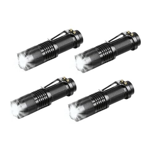 MODOAO Mini Taschenlampe Taktische Taschenlampe LED-Taschenlampe 300lm Einstellbare Fokus Zoom Licht Wasserdicht Taschenlampe für Wandern Camping (4 pack) von MODOAO