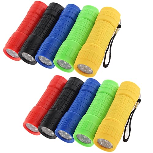 MODOAO Mini-Taschenlampe mit 9 LEDs, ultrahell, mit Umhängeband, wasserdicht, für Wandern, Camping und andere Outdoor-Aktivitäten (10 Stück) von MODOAO