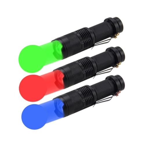 MODOAO Red Blue Green LED Flashlight 3 Pack Zoomable Waterproof 3 Lighting Modes Adjustable Spotlight for Camping, Hunting, Hiking, Night Vision, Night Fishing, Astronomy and Emergencies (Black Case) von MODOAO