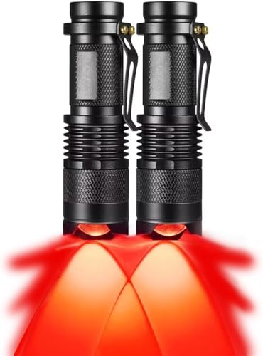 MODOAO Rote LED-Taschenlampe, 2 Stück, zoombare wasserdichte Taschenlampen mit Clip, 3 Lichtmodi, für Camping, Nachtangeln, Wandern, Nachtsicht, Notfall und den täglichen Gebrauch [Energieklasse A] von MODOAO