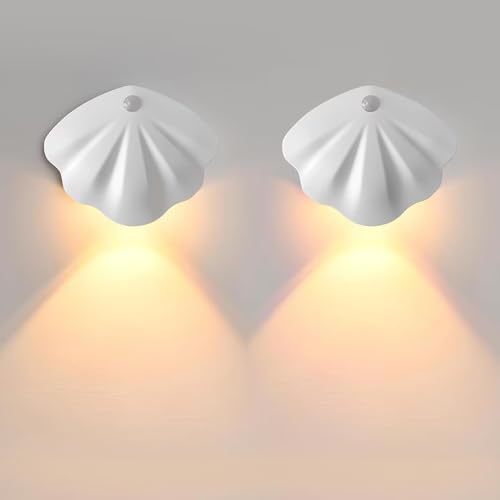 MODOAO Sensor Nachtlicht Muschel Nachtlicht Wiederaufladbare USB-Wandleuchte Dimmbares Nachtlicht mit Bewegungssensor-Schlaflicht für Treppenhaus, Schlafzimmer, Flur, Bad (white, 2 Pack) von MODOAO