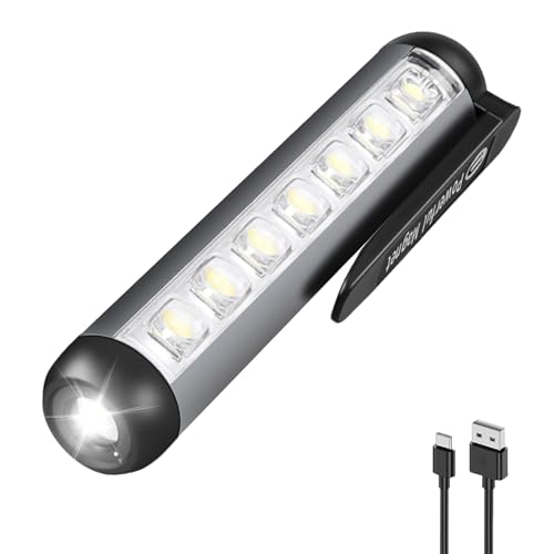 MODOAO Wiederaufladbare COB-LED-Taschenlampe, superhelle Taschenlampe, COB-Arbeitsleuchte mit Magnetfuß und Clip, 4 Lichtmodi, tragbare wasserdichte Inspektionslampen für Wandern, Camping, Notfall von MODOAO