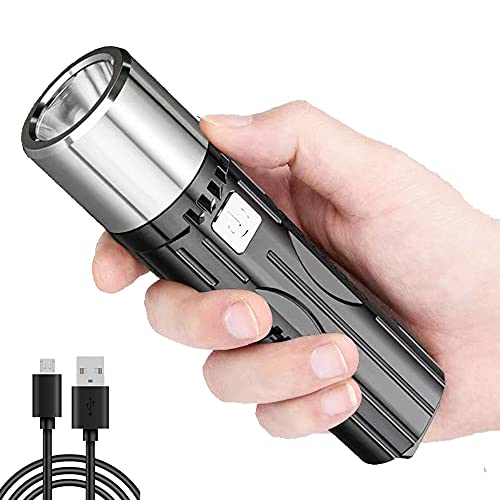 USB Charging Flashlight, 2.25 x 11 cm, Mini Flashlight, 3 LED Modes, Waterproof Flashlight, Built-in Battery Included (Silver) von MODOAO