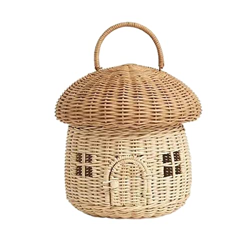 MODUDY Gewebter Rattan-Pilzkorb, Dekorativer Mülleimer, Heimdekoration, Handgewebter Regal-Organizer mit Deckel, Rattan-Aufbewahrungskorb, Kleines Puppenhaus-Geschenk für Mädchen(#1) von MODUDY